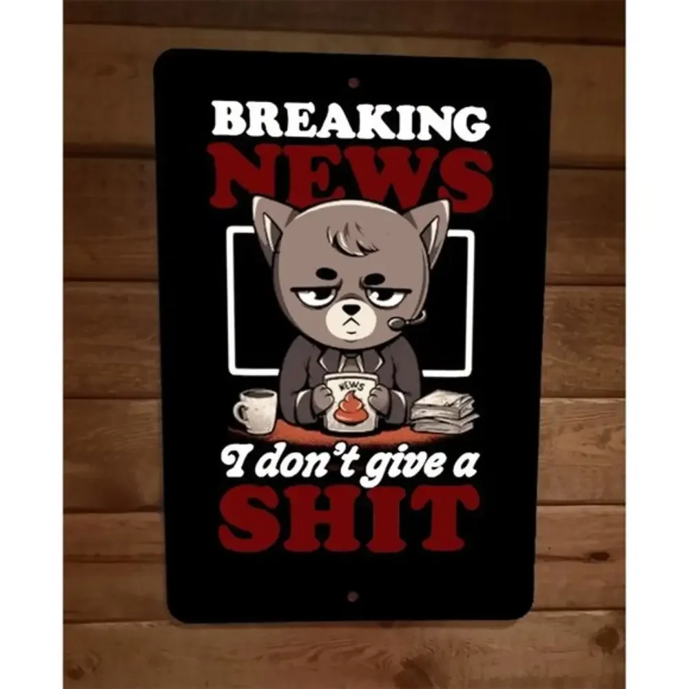 Breaking News I Dont Give a Sh*t Cat 8x12 Metal Wall Sign Poster‎